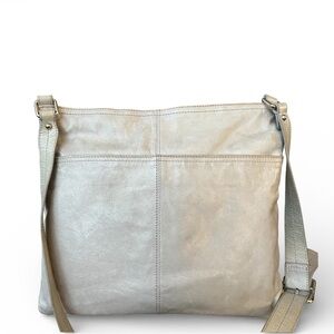 Hobo Lorna Grey Leather Zip Front Crossbody Bag Purse